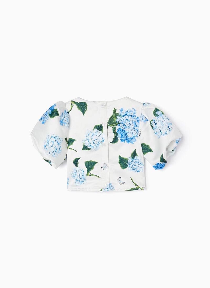 Zippy - Zippy Satin Top With Blue Hydrangeas For Girls - Image 1
