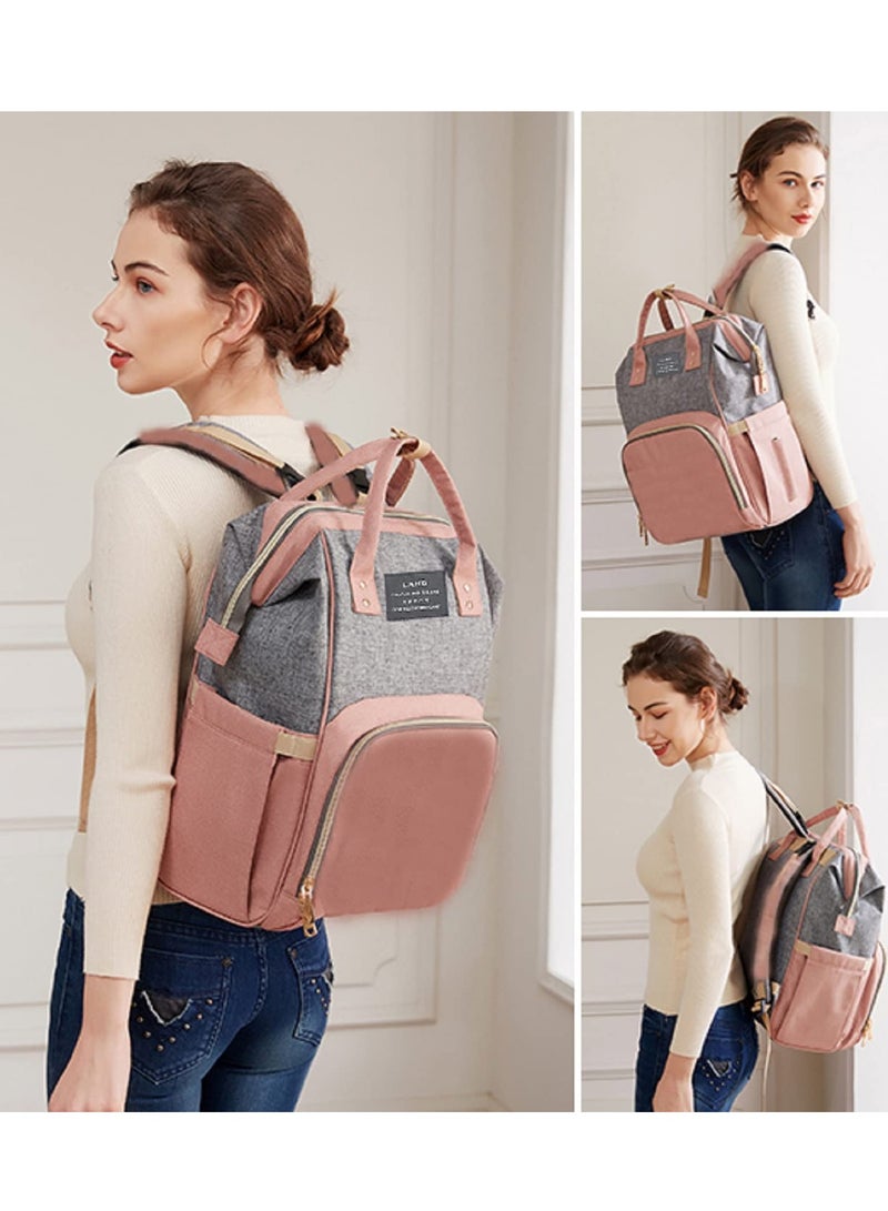 ميكسد حقيبة ظهر للحفاضات، حقيبة حفاضات للأطفال مع محطة تغيير وحانة ألعاب، حقيبة حفاضات للأطفال والبنات والأولاد للأب والأم وهدايا استحمام الطفل، سعة كبيرة، أكسفورد 900d، منفذ USB، 3 ألعاب، وردي - Image 4