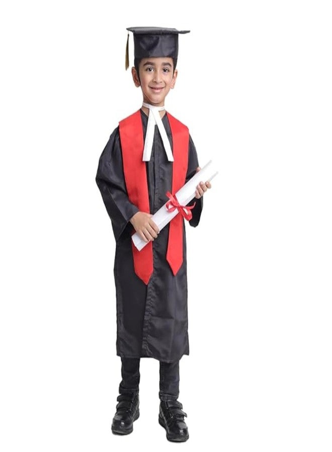 Desi Andaaz Kids Convocation Dress Graduation Gown and Cap Set | Breathable Polyester | Ideal for School, Nursery & Kindergarten Graduation(Black With Red Sash)(2-3 Y) - Image 1