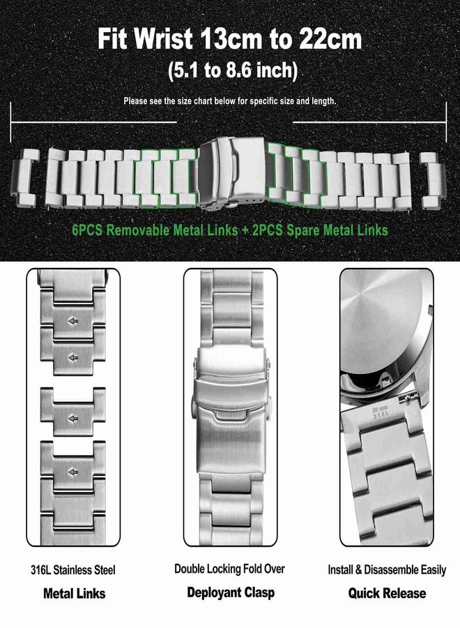 WOCCI Heavy Duty Metal Watch Strap, 316L Stainless Steel Replacement Straps, Deployant Clasp, 18mm 20mm 22mm 24mm, 22mm, Metal, No Gemstone - Image 4