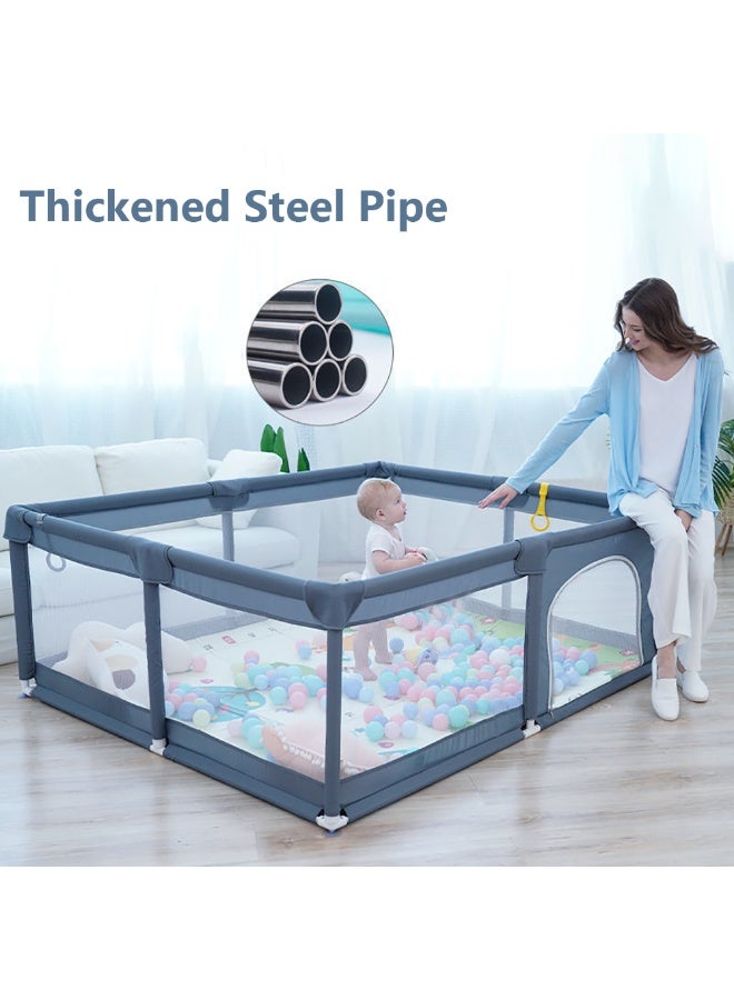 Baby Playpen, Safety Play Pen for Babies and Toddlers, Portable Baby Fence Play Yard with Non-Slip Suction Cups and Breathable Mesh Cloth for Indoor u0026 Outdoor (Grey, 150x180cm) - Image 3