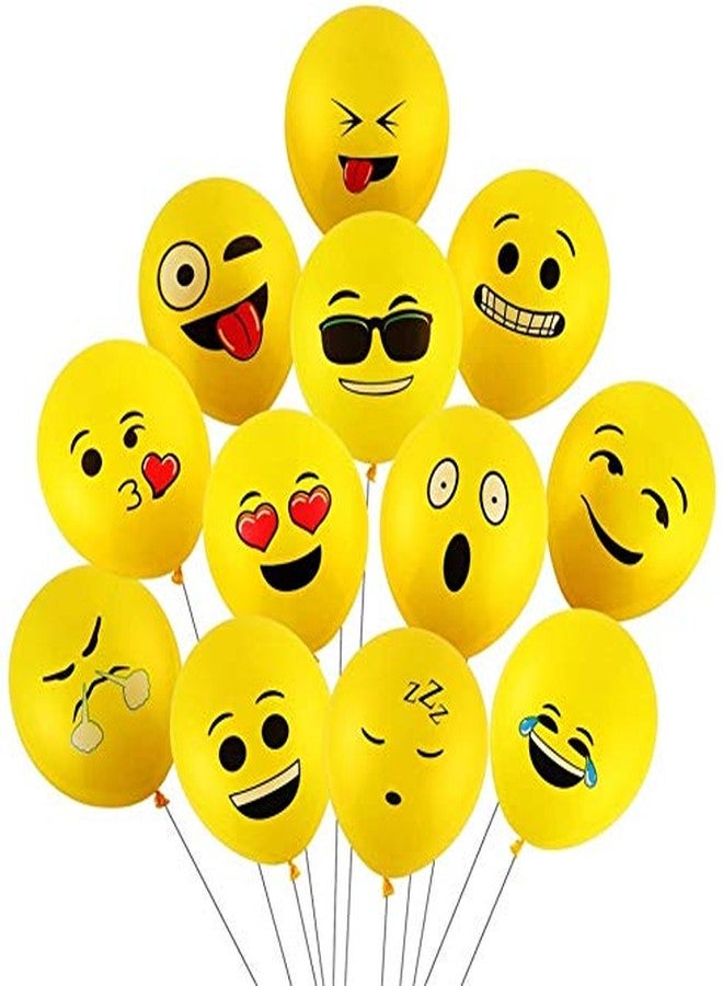 Hemito 12 Inches Cartoon Birthday Party Balloons | Premium Emoji Printed Balloons (Emoji, Pack of 50) - Image 1