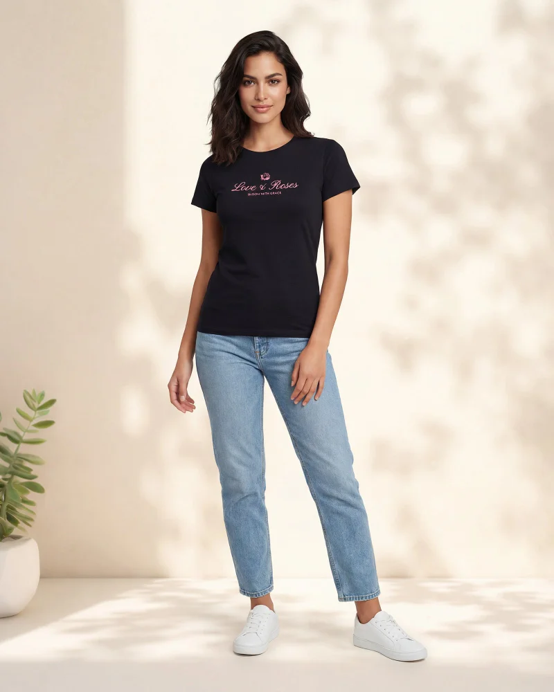 Redtag Women Black Printed T-Shirt