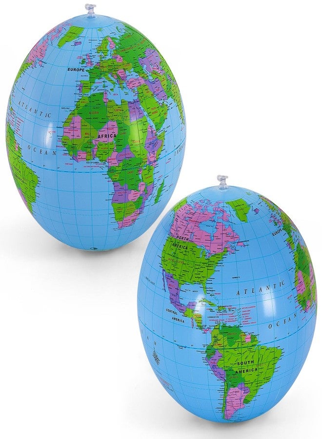 YOTHORN 2 Pcs 16 Inch Inflatable Globe,Blow up World Globe Beach Ball,Inflatable Earth Beach Ball for Beach Playing or Teaching,Party Bags,Summer Pool Party,PVC Material - Image 1