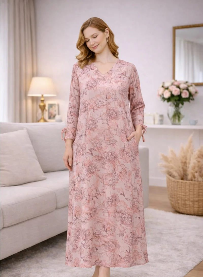 أرتيميا Women’s Floral Print Jalabiya | Premium Rayon | Pleated-Front Design | Full-Length Modest Wear