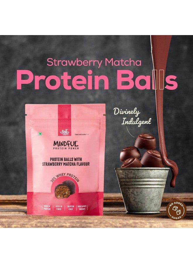 EAT Anytime Strawberry Matcha Protein Balls | 30% Whey Protein | Fiber | Gluten Free Snacks, No Added Sugar | Pack of 3-70gm/per pack | 7 Balls In Each Packet - Image 2