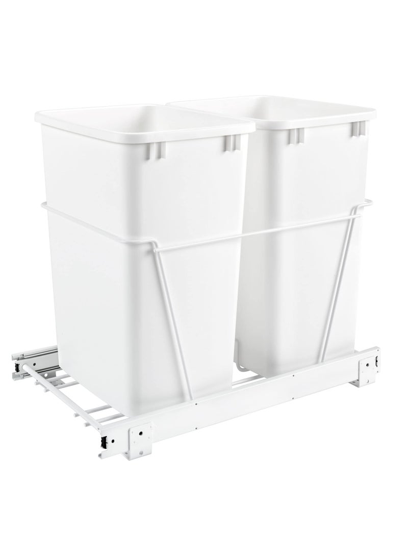 Rev-A-Shelf RevAShelf Double Pullout 35 Qt Sliding Waste Bin Trash Container for Base Kitchen Cabinet Wire Frame with Ball Bearings White RV18PB2 S 