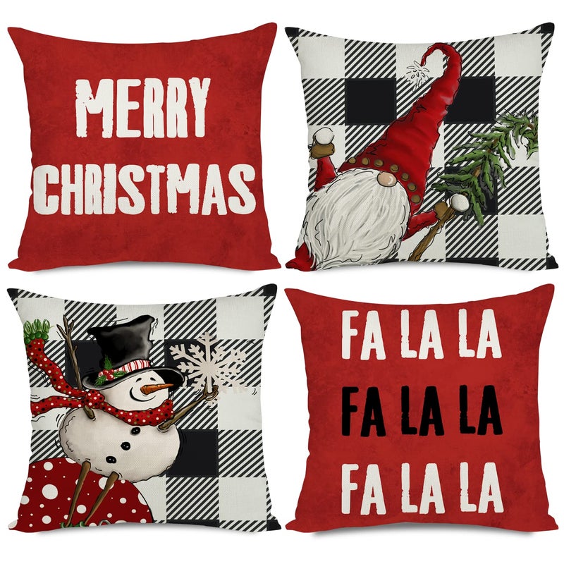 آرت ماج Artmag Christmas Decortations Coverings Covers 22x22 مجموعة من 4 مزرعة مزرعة Gnome Snowman Merry Christmy Pillow Cover Cover Comples Slipcovers for Couch Sofa Decorations - Image 1