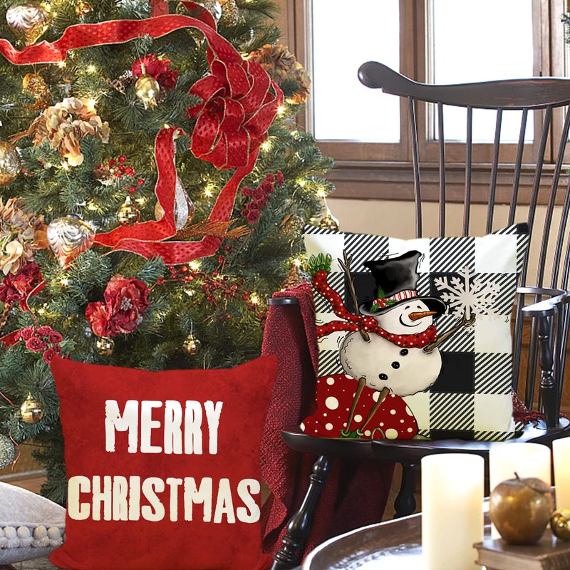 آرت ماج Artmag Christmas Decortations Coverings Covers 22x22 مجموعة من 4 مزرعة مزرعة Gnome Snowman Merry Christmy Pillow Cover Cover Comples Slipcovers for Couch Sofa Decorations - Image 3