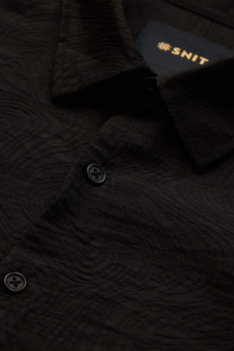 SNITCH Black Textured Long Sleeve Slim Fit Luxe Shirt