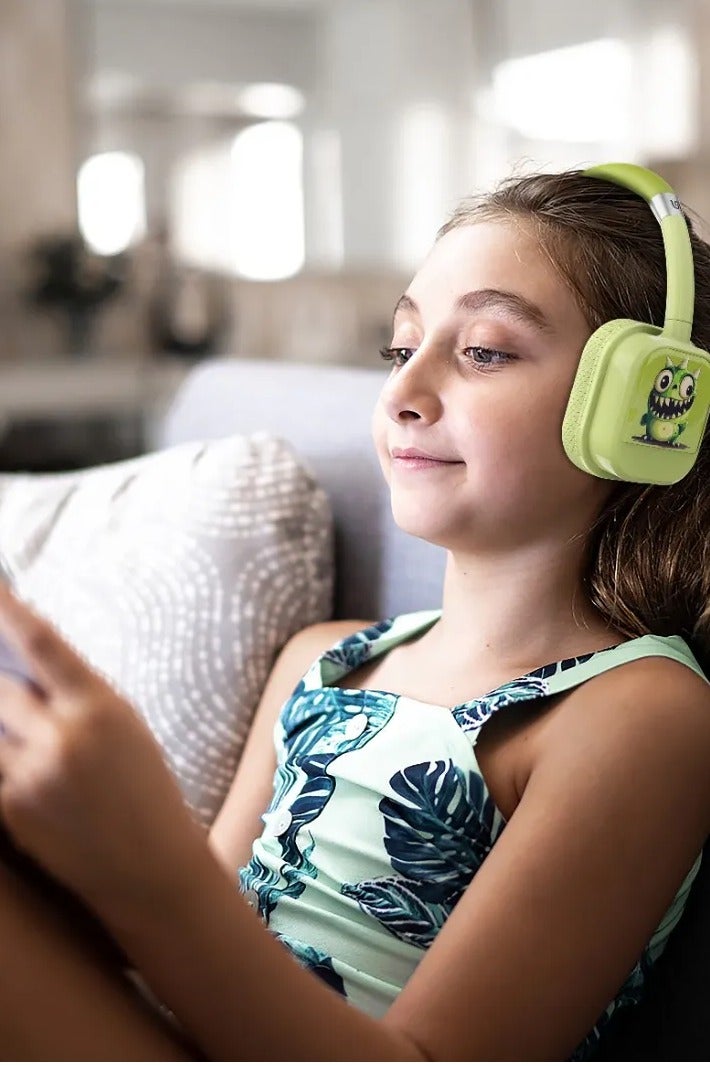 Porodo Soundtec Yotowave Kids Wireless Headphone with Soft & Breathable Cushion and Safe Volume Limit / 25H Playtime / V5.4 Bluetooth / Crisp & Gentle Audio / Skin Friendly Material /On Ear Headphone for Boys-Green - Image 2