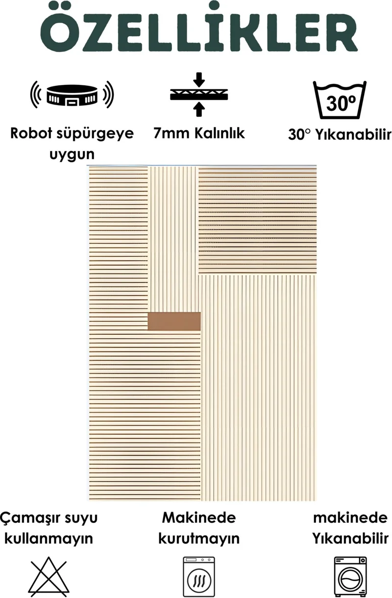 فايند Washable Carpet Kitchen Non-Slip Dod Base Stain-Proof Home Carpet Mink-Beige