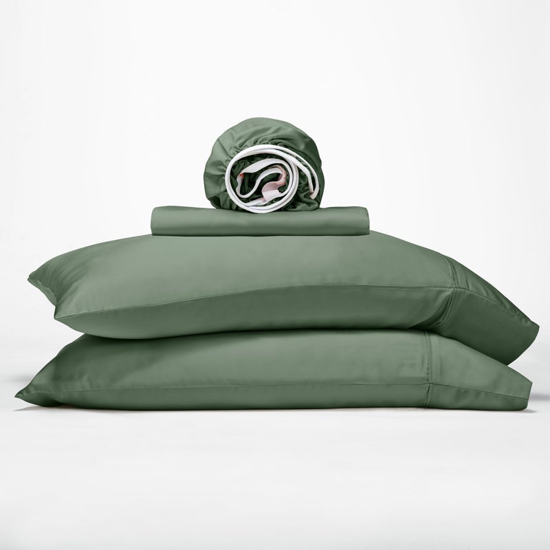 GOKOTTA Full Size Bed Sheets 4 Piece Set  100% Rayon Derived from Bamboo  Cooling for Hot Sleepers-Luxury Breathable Soft Sheets  Deep Pocket 15"" Fitted Sheet with Elastic Corner Straps  Green - Image 1