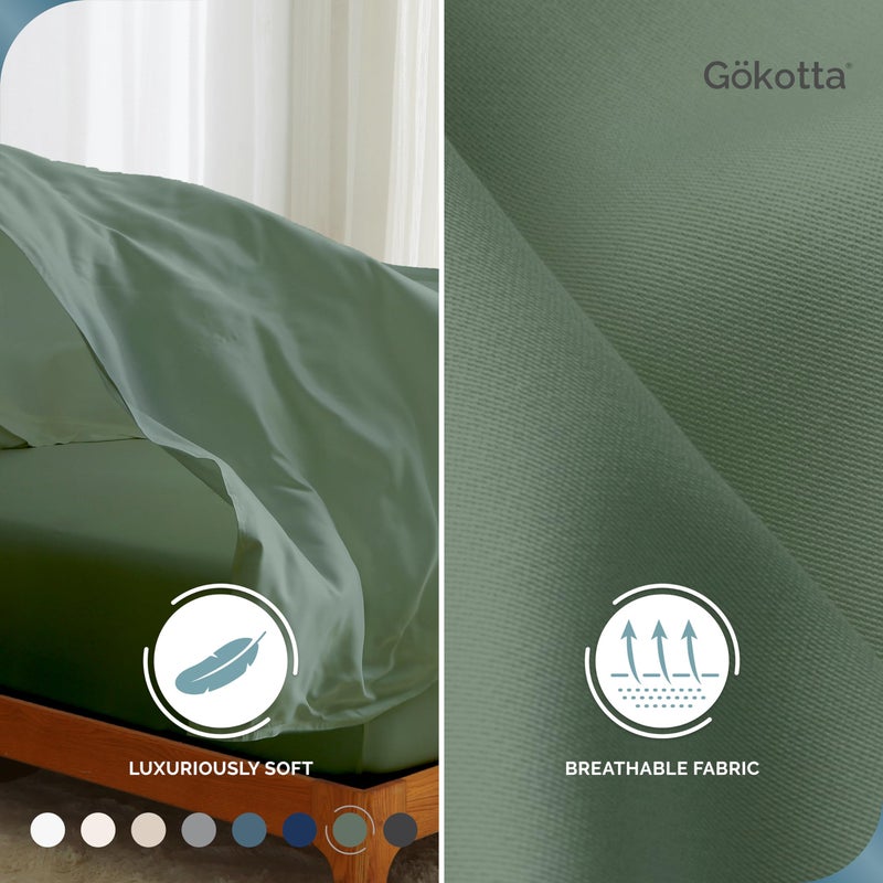 GOKOTTA Full Size Bed Sheets 4 Piece Set  100% Rayon Derived from Bamboo  Cooling for Hot Sleepers-Luxury Breathable Soft Sheets  Deep Pocket 15"" Fitted Sheet with Elastic Corner Straps  Green - Image 2