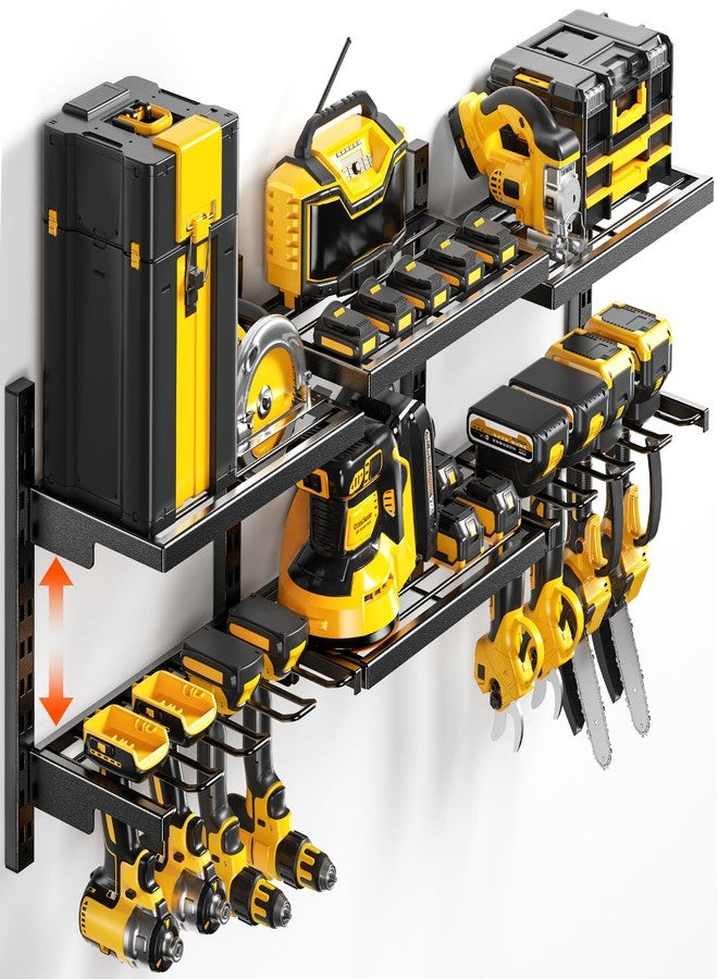 POKIPO Modular Power Tool Organizer Wall Mount, Adjustable Height Metal Power Tool Storage Rack with 3 Assembly Styles, 2 Tier Heavy Duty Cordless Drill Holder for Garage Workshop - Image 1