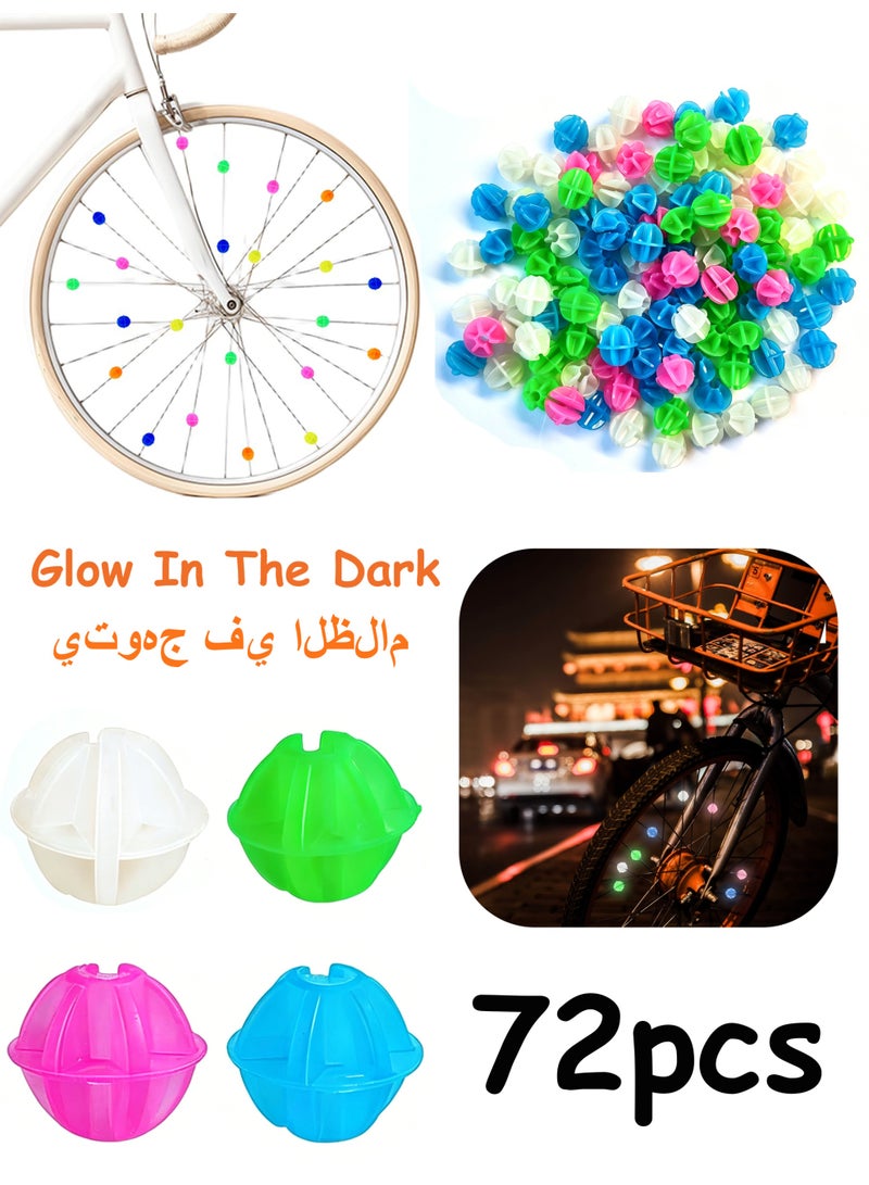 72Pcs Glow In The Dark Bike Spoke Beads, Colorful Plastic Round Noisy Beads, Kids Bicycle Wheel Clip-on Decor Accessories - Image 1