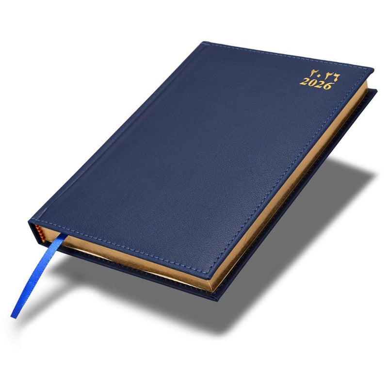 FIS مفكرة FIS 2026 الذهبية A5، 148x210 مم، غلاف إيطالي PU مبطن من جانب واحد، حواف مطلية بالذهب وغلاف مخيط، عربي/إنجليزي، ورق عاجي إيطالي 70 جرام. - Image 1