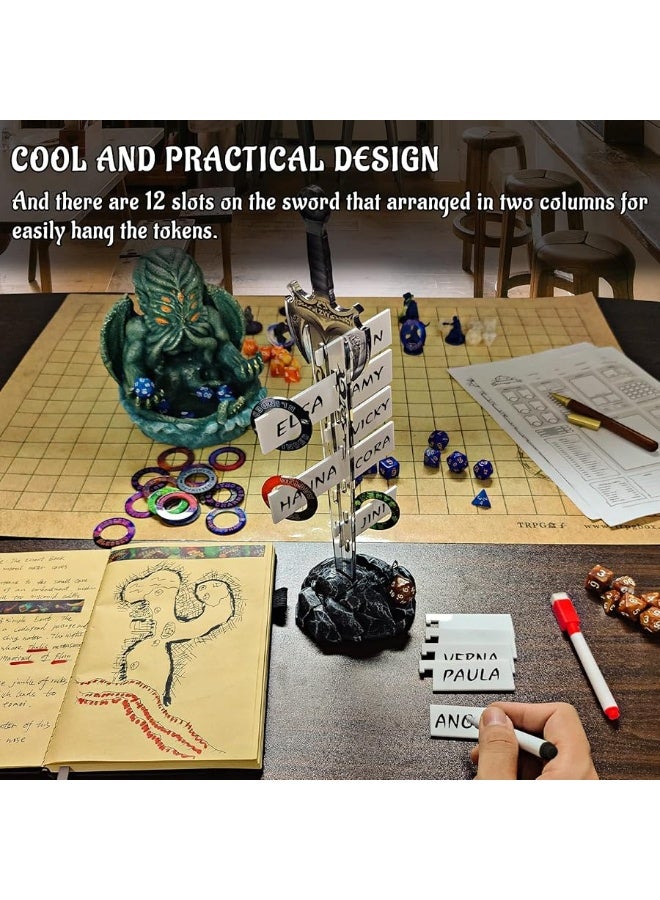 CZYY Initiative Tracker Acrylic Laser Cut Sword in The Stone Base with 12 PCS Erasable Taken Flags Perfect for D&D, Dungeons & Dragons, Pathfinder and Other Tabletop RPG - Image 1