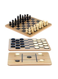 Regal Games Reversible Wooden Board For Chess Checkers & Tic Tac Toe 24 Interlocking Wooden Checkers And 32 Standard Chess Pieces For Age 8 To Adult For Family Fun  - Image 1
