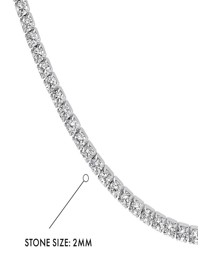 بيركيل قلادة تشوكر أنيقة من الفضة الإسترلينية عيار 925 مرصعة بالزركونيا المكعبة، طولها 14 بوصة، مطلية بالروديوم، شفافة. - Image 3