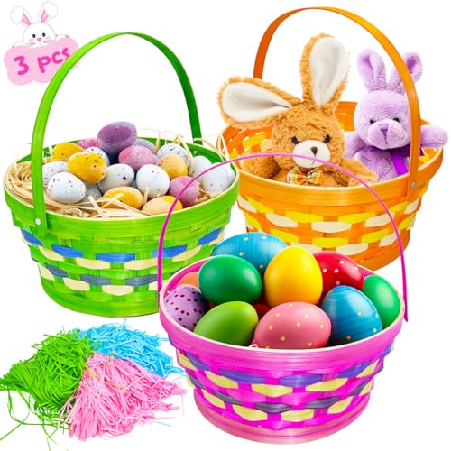 LUKBERA 3 pcs Small Wicker Basket with Handle Flower Girl Baskets Oval Willow Woven Braided Gift Basket for Weddings Picnic Baby Shower Home Garden Decor - Image 1