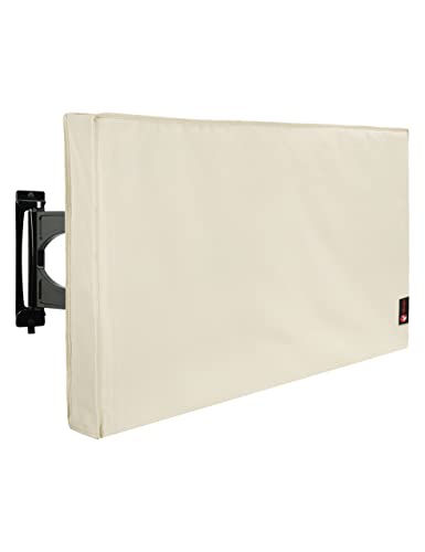 iBirdie Outdoor TV Cover 52 to 55 inch Weatherproof, Cover Size 52''L x 31''H, Waterproof for Outside Flat Screen 52 to 55 inch TV, Beige, 600D Thick Fabric Screen Protector with Bottom - Image 1