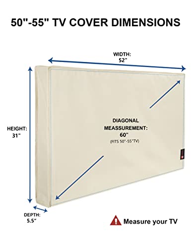 iBirdie Outdoor TV Cover 52 to 55 inch Weatherproof, Cover Size 52''L x 31''H, Waterproof for Outside Flat Screen 52 to 55 inch TV, Beige, 600D Thick Fabric Screen Protector with Bottom - Image 2