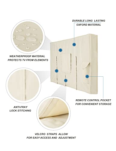 iBirdie Outdoor TV Cover 52 to 55 inch Weatherproof, Cover Size 52''L x 31''H, Waterproof for Outside Flat Screen 52 to 55 inch TV, Beige, 600D Thick Fabric Screen Protector with Bottom - Image 3