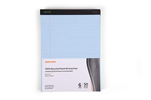 Mintra Office Recycled Writing Pads 6pk (Pastel, Wide Ruled (8.5in x 11in)) - 50 Sheets per Notepad, Micro perforated, Legal Pad, Notebook Paper for School, College, Office, Business - Image 3