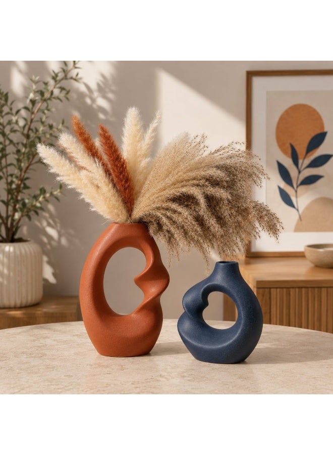 طقم فازات ديكور سيراميك 2 قطعة تصميم تجريدي مودرن