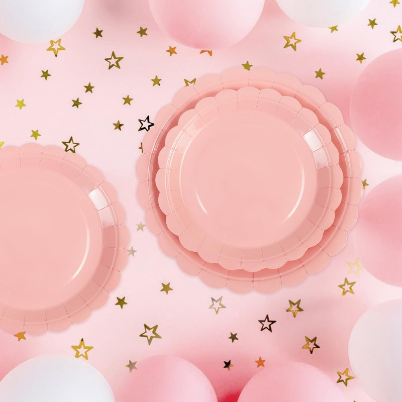 LDFDRT Pink Paper Plates 25 * 7"" &25 * 9"" Party Cake Dessert Scalloped Paper Plates Disposable Party Supplies Decorative for Birthday Baby Shower Wedding - Image 3