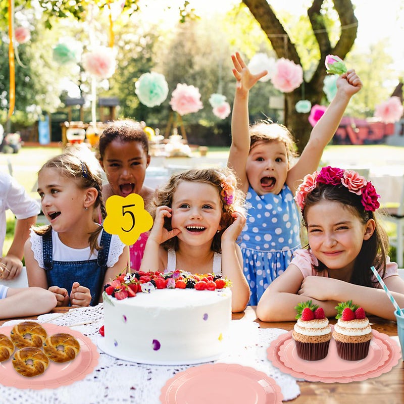 LDFDRT Pink Paper Plates 25 * 7"" &25 * 9"" Party Cake Dessert Scalloped Paper Plates Disposable Party Supplies Decorative for Birthday Baby Shower Wedding - Image 4