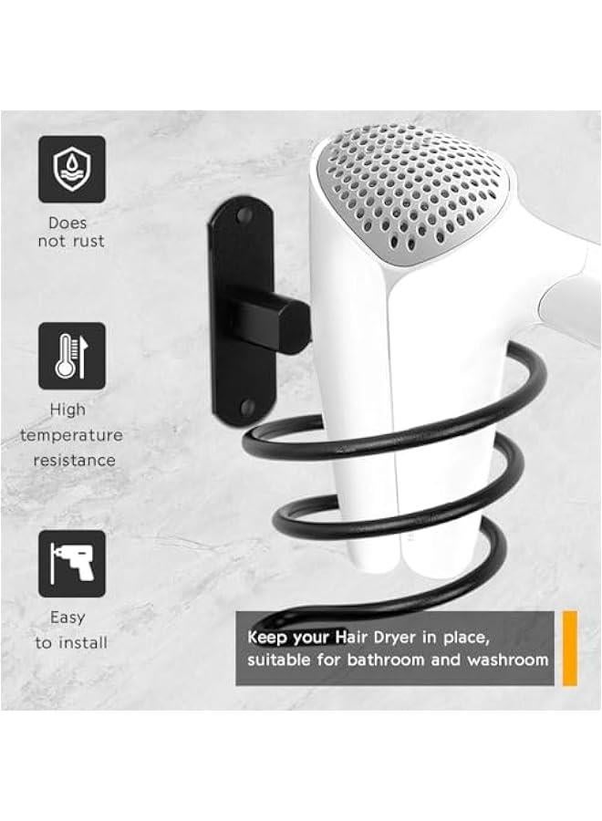 Bathroom Hair Dryer Holder Hair Care Tools Holder Wall Mount (Black) - Image 3