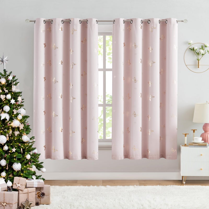 Jubilantex Lavender Pink and Gold Butterfly Blackout Curtains 63 Length for Baby Girls Nursery Bedroom 80 Blackout Grommet Window Treatment1 Pair
