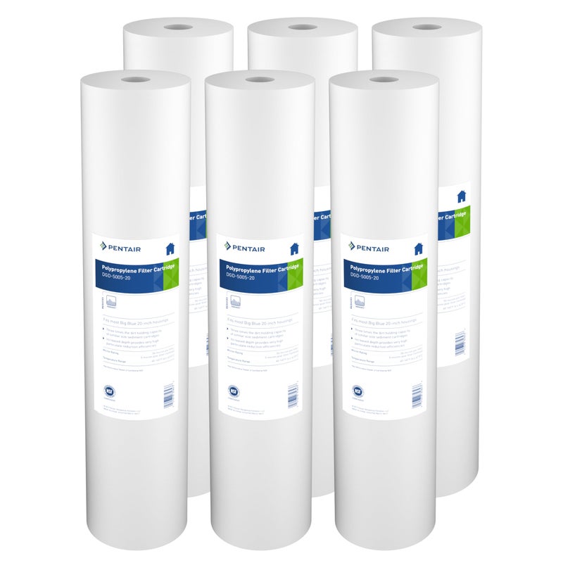 Pentair Pentek DGD500520 Big Blue Water Filter 20Inch Whole House Sediment Filter Cartridge Replacement DualGradient Density Spun Polypropylene 20 x 45 5 Micron Pack of 6 White