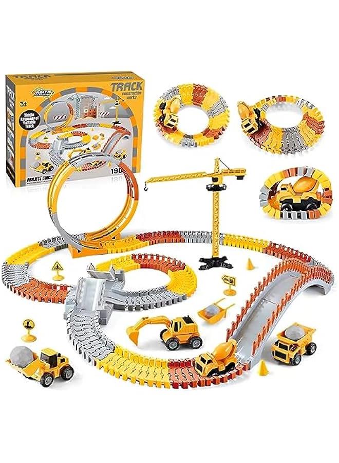 HOOKOR Construction Toys 190Pcs Race Track Sets for Boys Kids Excavator Toy Toddler Train Set Flexible Car Track Gift for 3 4 5 6+ Years Old Children - Image 1