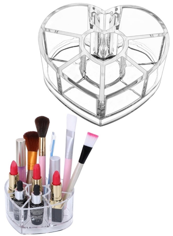 منظم روج وأحمر شفاه أكريليك شفاف بتصميم قلب أنيق 8 فتحات – منظم مكياج صغير للتسريحة والحمام – حامل ليب جلوس ومستحضرات التجميل بتصميم جمالي كيوت – مقاس 11.5 × 9.5 × 5.8 سم – علبة تخزين متينة مقاومة للكسر وسهلة التنظيف – مثالي لتنظيم وترتيب المكياج والهدايا - Image 1