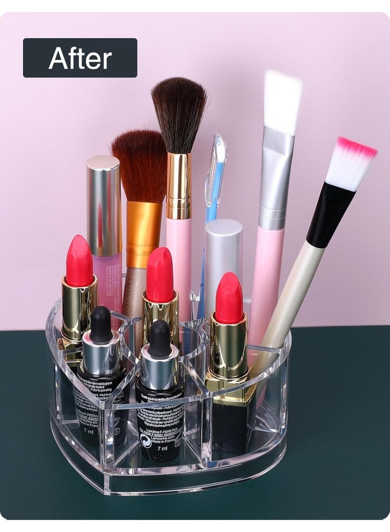 منظم روج وأحمر شفاه أكريليك شفاف بتصميم قلب أنيق 8 فتحات – منظم مكياج صغير للتسريحة والحمام – حامل ليب جلوس ومستحضرات التجميل بتصميم جمالي كيوت – مقاس 11.5 × 9.5 × 5.8 سم – علبة تخزين متينة مقاومة للكسر وسهلة التنظيف – مثالي لتنظيم وترتيب المكياج والهدايا - Image 4