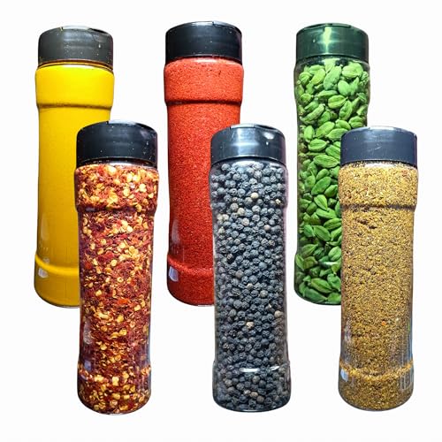 Havilah Multipurpose Transparent Storage Sprinkler Plastic Containers for Kitchen – Spice Shaker Airtight Masala Box Dabba, Chilli Flakes, Spice Powders, Pizza Seasonings – 250 ml Round Set of 6 PCS - Image 1