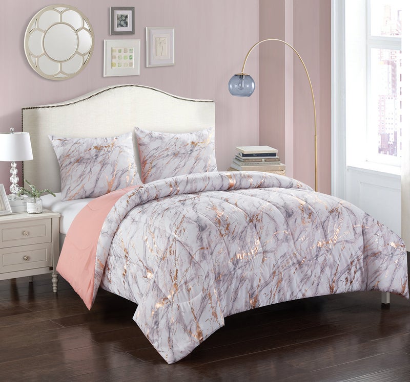 Pop Shop Marble Comforter Set, Full/Queen, Rose Gold - Image 1