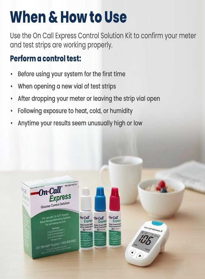On Call Glucose Control Solution Kit by On Call Express, Level 0, 1 & 2 for Blood Glucose Meters and Test Strips, Accuracy Check & Calibration Verification, 3-Pack Bottles, 2mL Each - Image 5