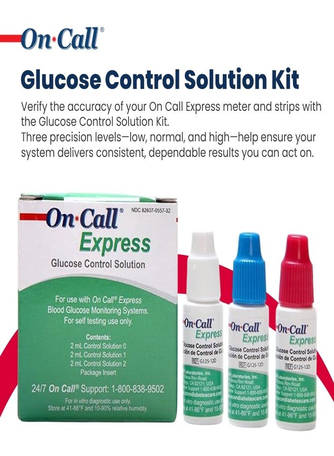 On Call Glucose Control Solution Kit by On Call Express, Level 0, 1 & 2 for Blood Glucose Meters and Test Strips, Accuracy Check & Calibration Verification, 3-Pack Bottles, 2mL Each - Image 2