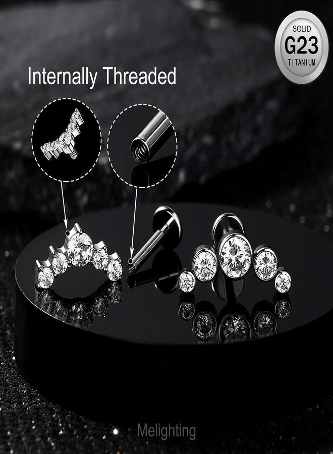 Melighting Titanium Conch Piercing Jewelry Internally Threaded 16G Cured Cartilage Earring Clear CZ Titanium G23 Helix Piercing Jewelry 8mm Labret Jewelry for Wome - Image 3