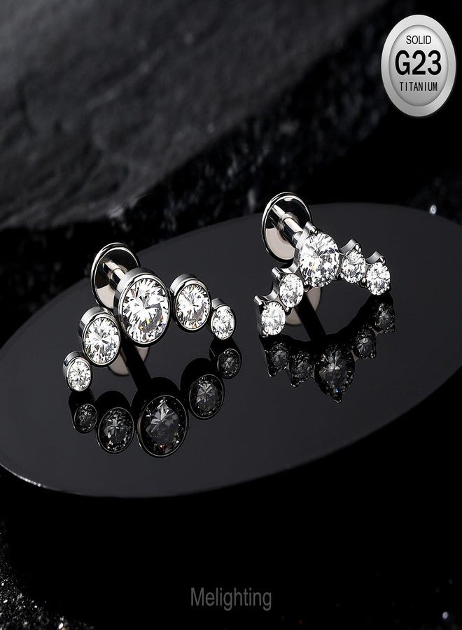 Melighting Titanium Conch Piercing Jewelry Internally Threaded 16G Cured Cartilage Earring Clear CZ Titanium G23 Helix Piercing Jewelry 8mm Labret Jewelry for Wome - Image 4