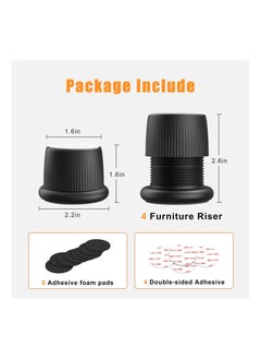 Generic Adjustable Furniture Bed Risers, 1.6-2.6 Furniture Anti-Shake Tools, Self-Adhesive Plastic Anti Slip Round Couch Risers for Bed, Sofa, Desk and Chair Legs, 4 Pcs (Black)  - Image 5