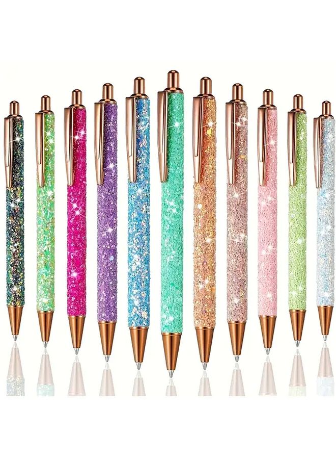 Colorful Glitter Ballpoint Pens With Metal Pen Holder Office School Supplies 11 Pack - Image 1