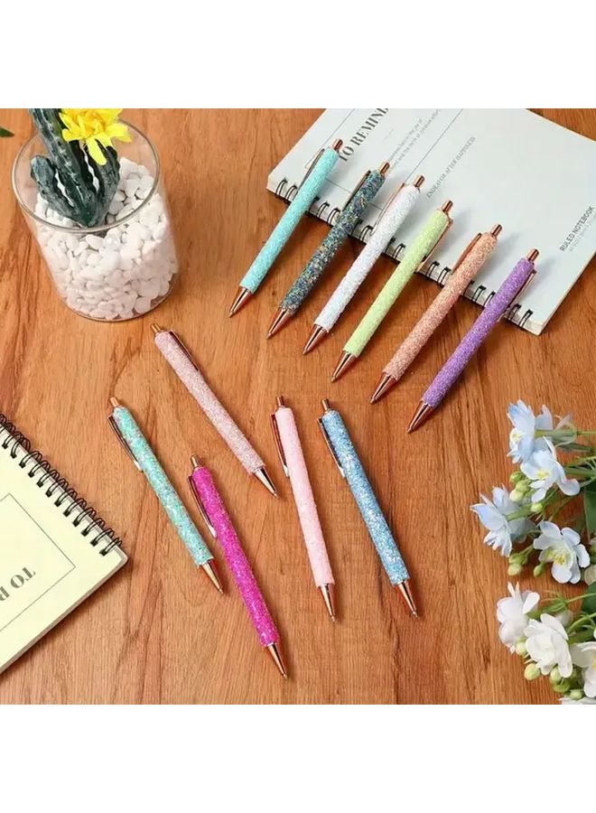 Colorful Glitter Ballpoint Pens With Metal Pen Holder Office School Supplies 11 Pack - Image 3