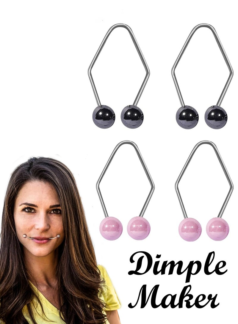 إستيل زوجان من صانع الغمازات لمدرب غمازات الوجه على الخدود لخلق ابتسامة ساحرة، أداة ممتازة من الفولاذ المقاوم للصدأ للدمامل الطبيعية والتدريب السهل على التعبير عن الوجه باللونين الأسود والوردي - Image 1