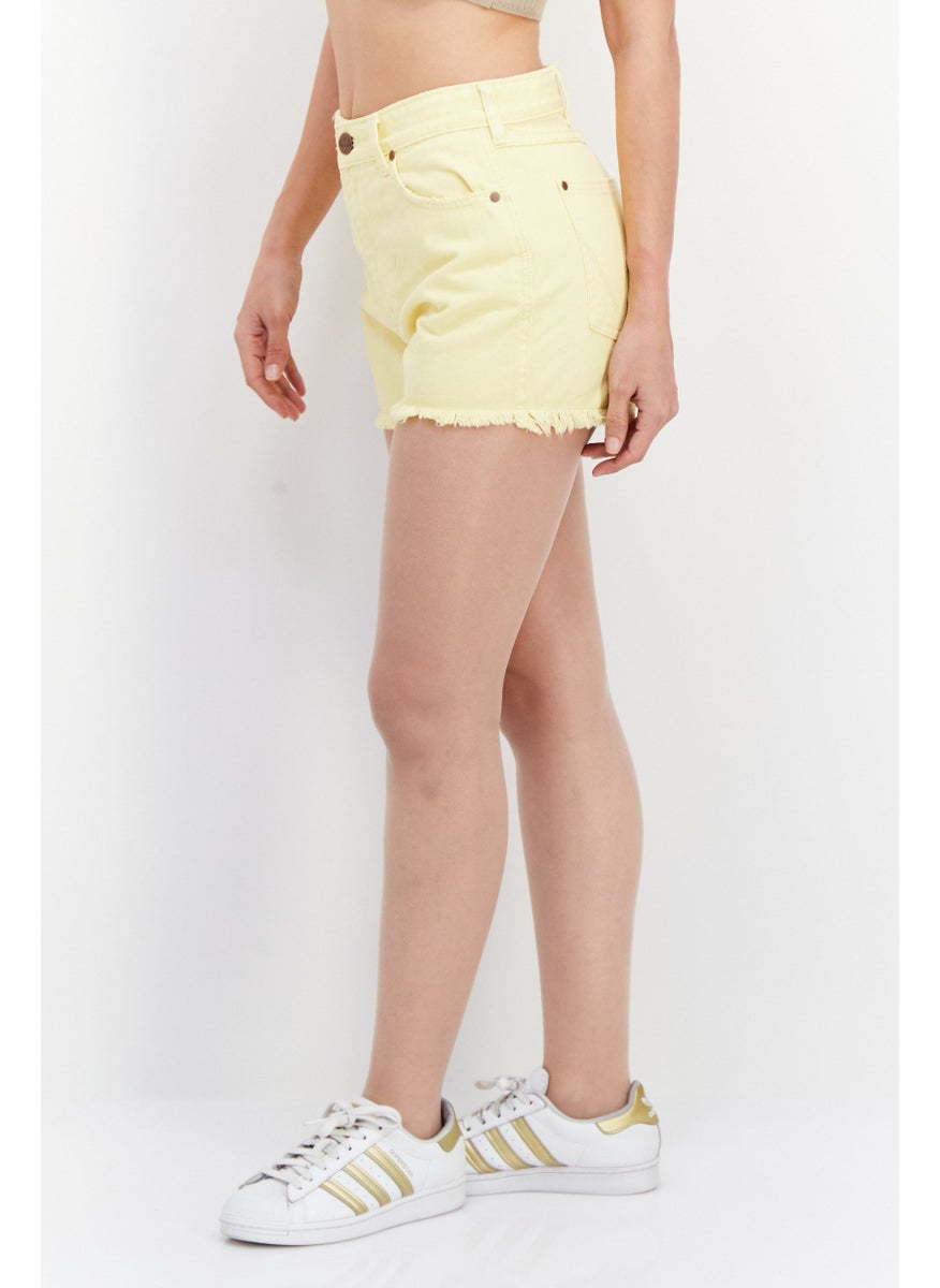 Billabong x Wrangler - Women Regular Fit Plain Denim Shorts, Yellow - Image 1