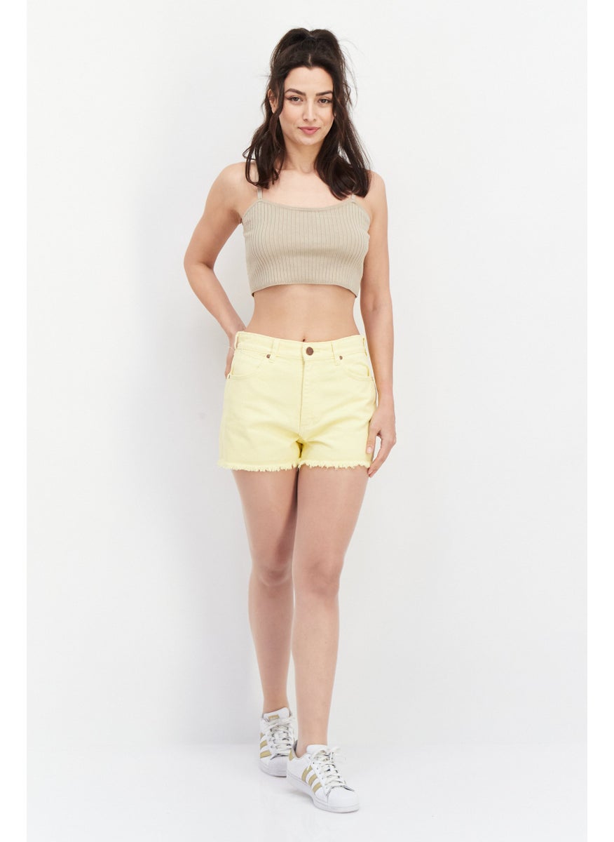 Billabong x Wrangler - Women Regular Fit Plain Denim Shorts, Yellow - Image 1